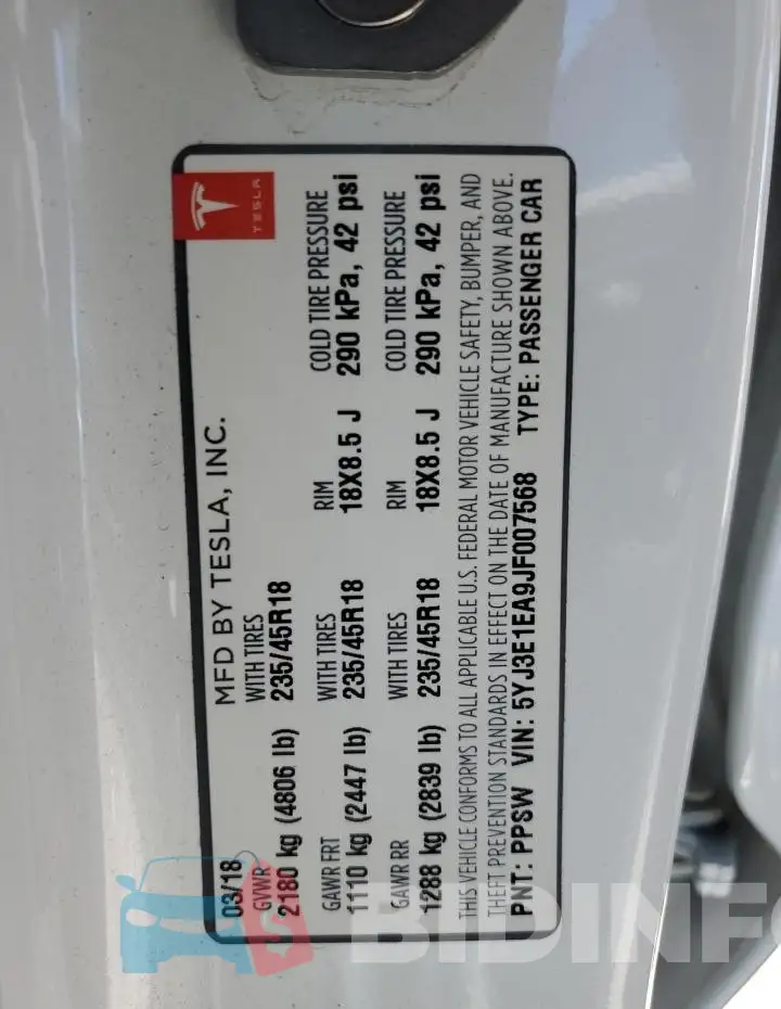 5YJ3E1EA9JF007568 Photo# 13