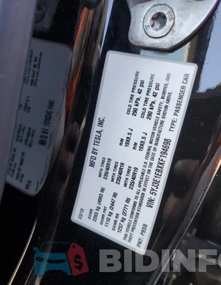 5YJ3E1EBXKF194698 Photo# 12