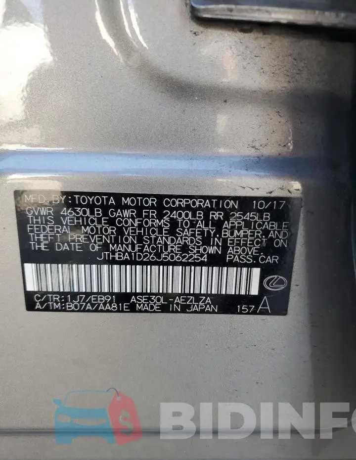 JTHBA1D26J5062254 Photo# 13