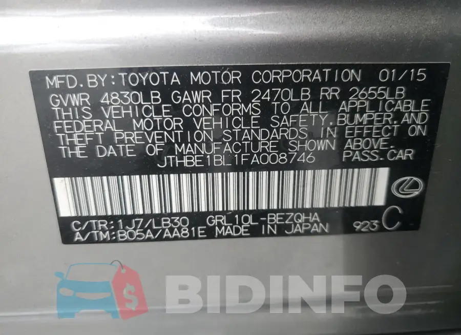 JTHBE1BL1FA008746 Photo# 12