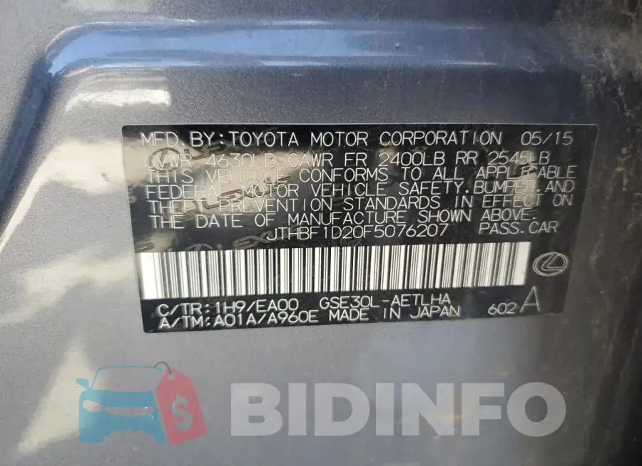 JTHBF1D20F5076207 Photo# 12