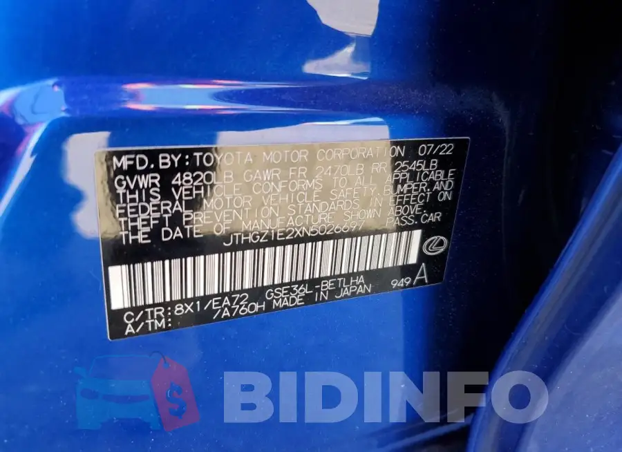JTHGZ1E2XN5026697 Photo# 12