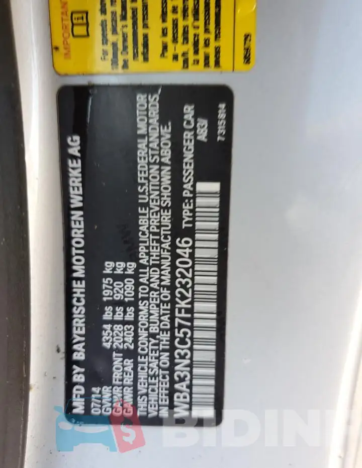 WBA3N3C57FK232046 Photo# 12