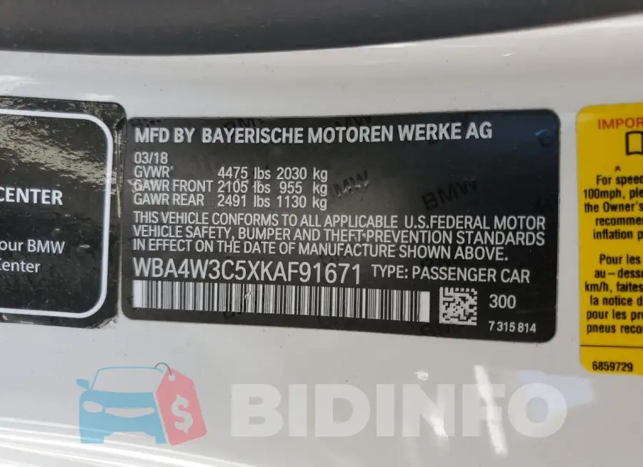 WBA4W3C5XKAF91671 Photo# 12