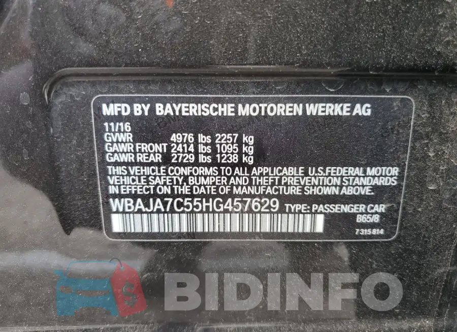 WBAJA7C55HG457629 Photo# 12