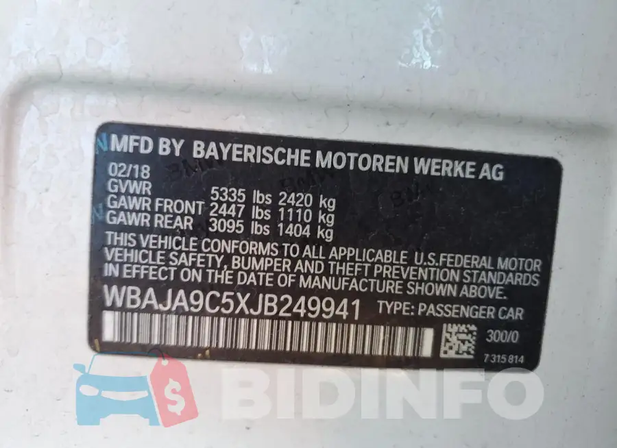 WBAJA9C5XJB249941 Photo# 12