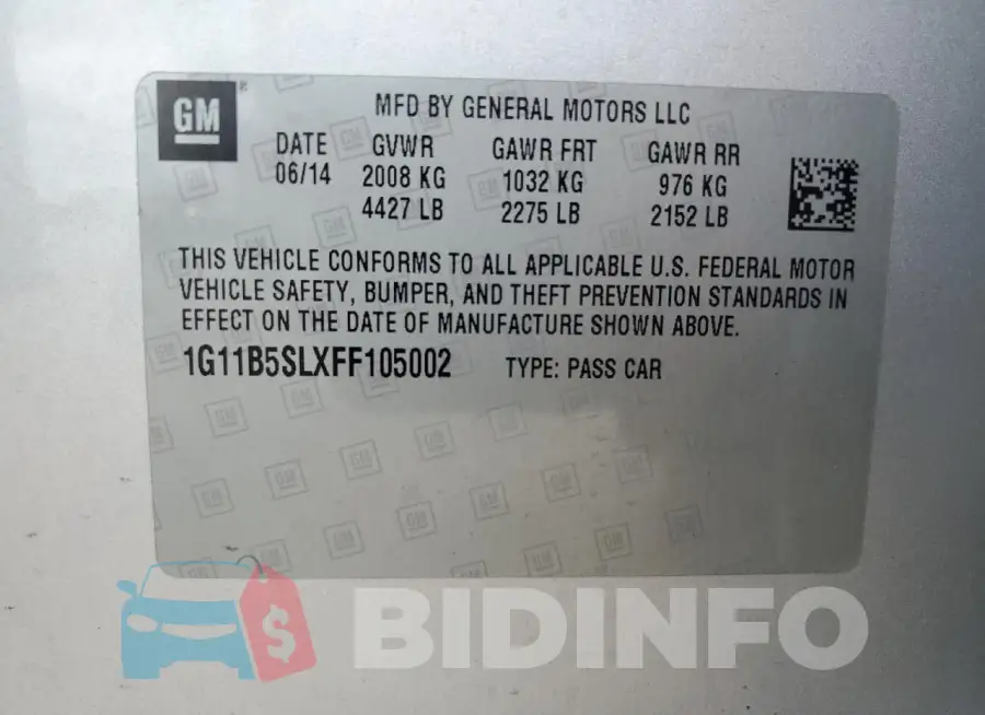 1G11B5SLXFF105002 Photo# 13