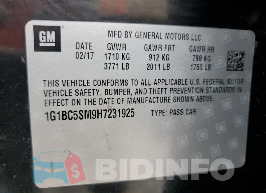 1G1BC5SM9H7231925 Photo# 12