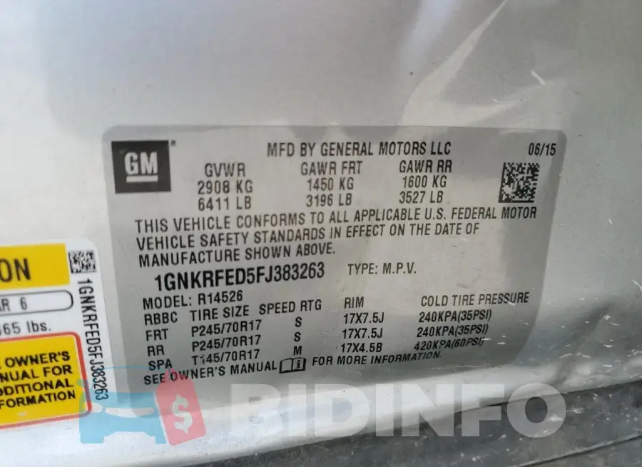 1GNKRFED5FJ383263 Photo# 13