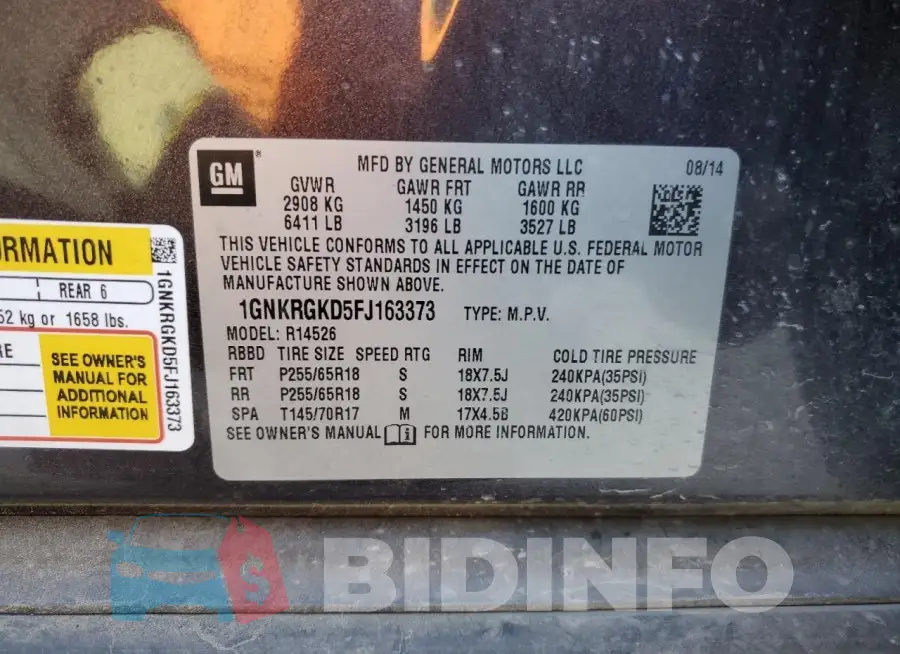 1GNKRGKD5FJ163373 Photo# 13