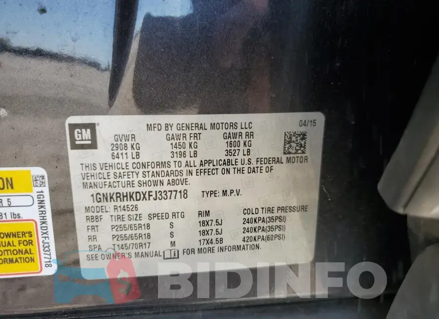 1GNKRHKDXFJ337718 Photo# 13