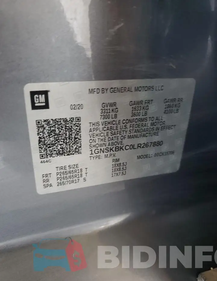 1GNSKBKC0LR267880 Photo# 14