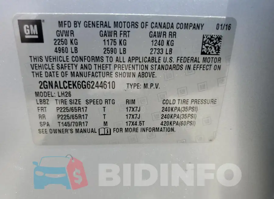 2GNALCEK6G6244610 Photo# 13