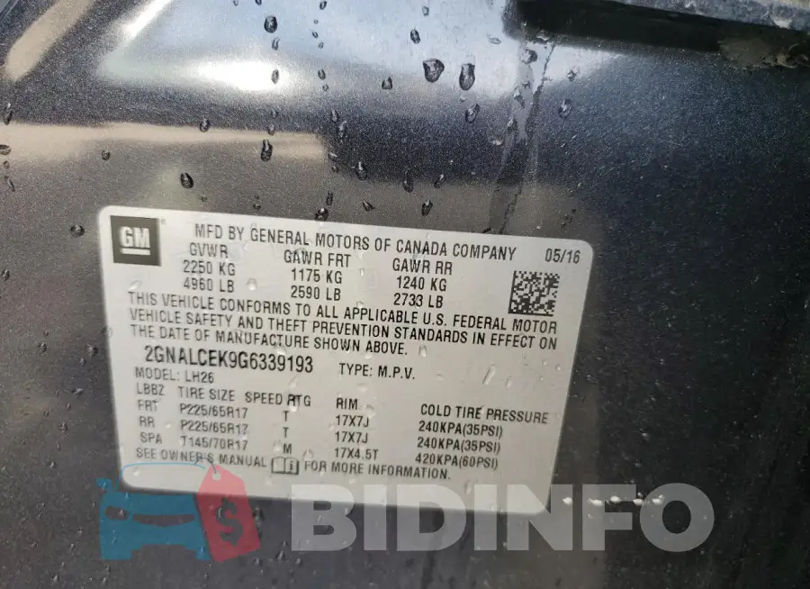 2GNALCEK9G6339193 Photo# 13