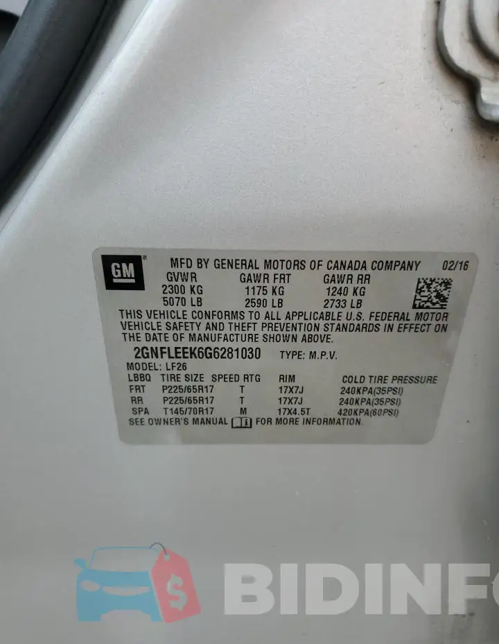 2GNFLEEK6G6281030 Photo# 12