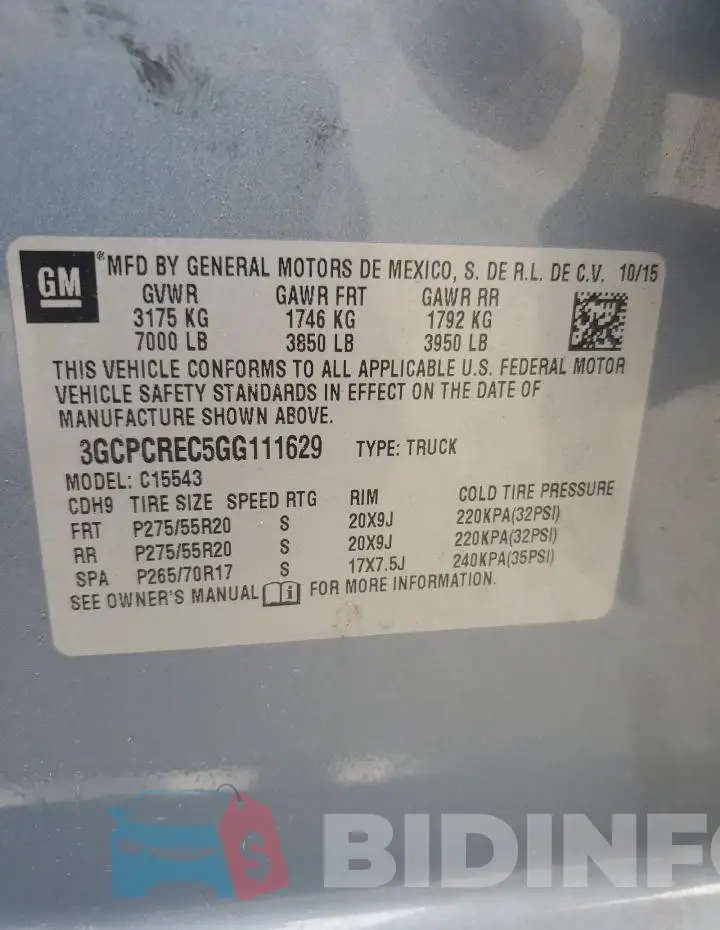 3GCPCREC5GG111629 Photo# 13