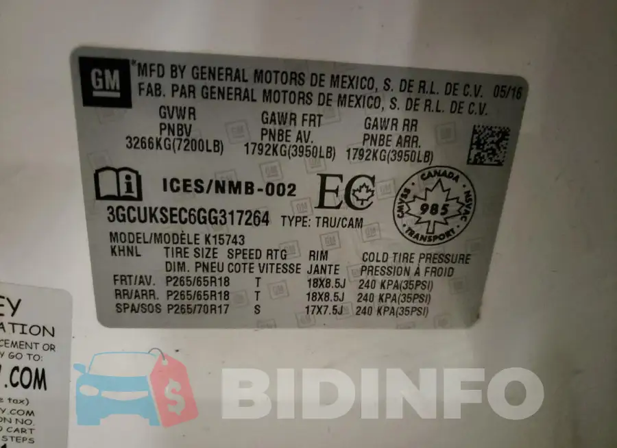 3GCUKSEC6GG317264 Photo# 12