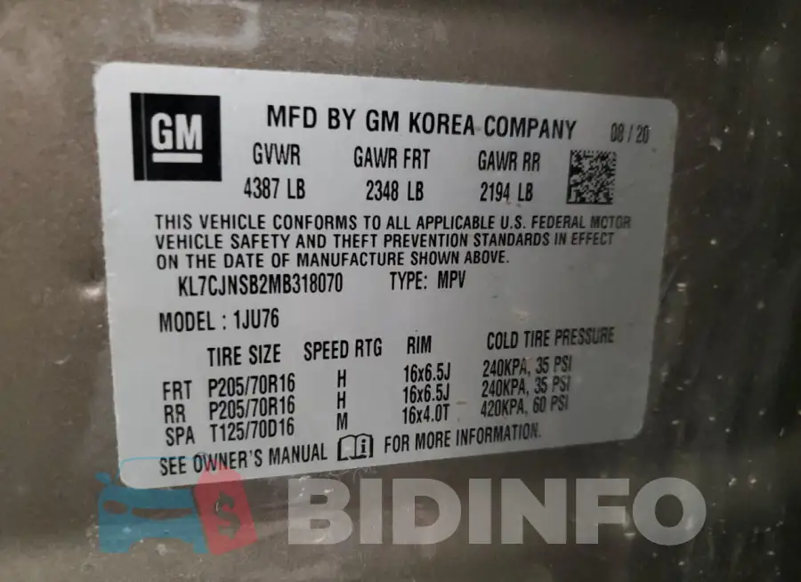 KL7CJNSB2MB318070 Photo# 14
