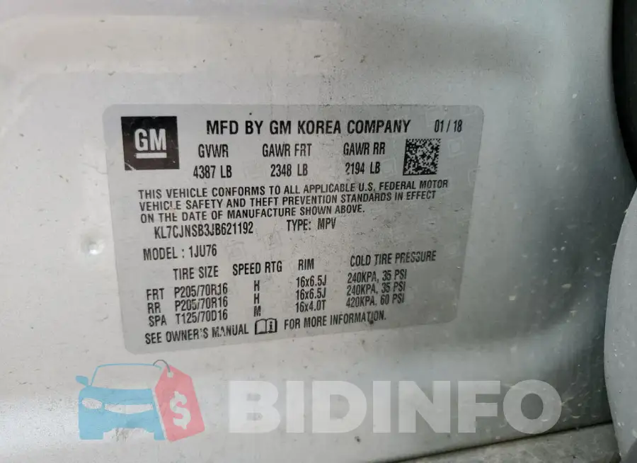 KL7CJNSB3JB621192 Photo# 13