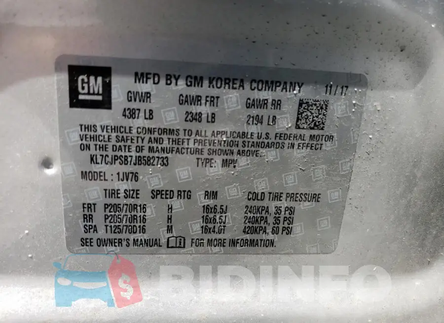 KL7CJPSB7JB582733 Photo# 14