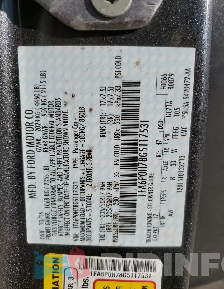 1FA6P0H78G5117531 Photo# 13
