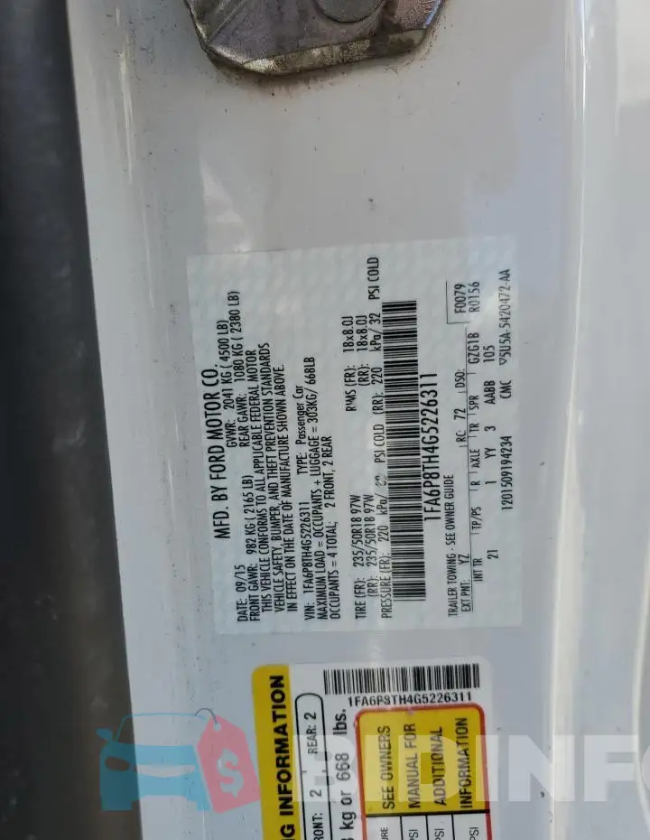 1FA6P8TH4G5226311 Photo# 12