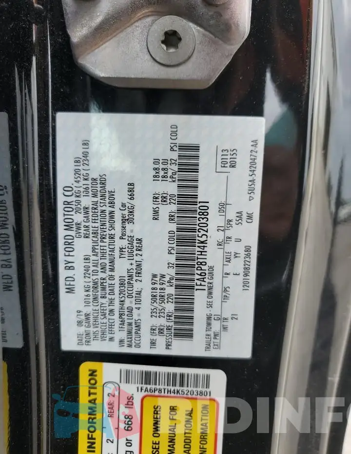 1FA6P8TH4K5203801 Photo# 12
