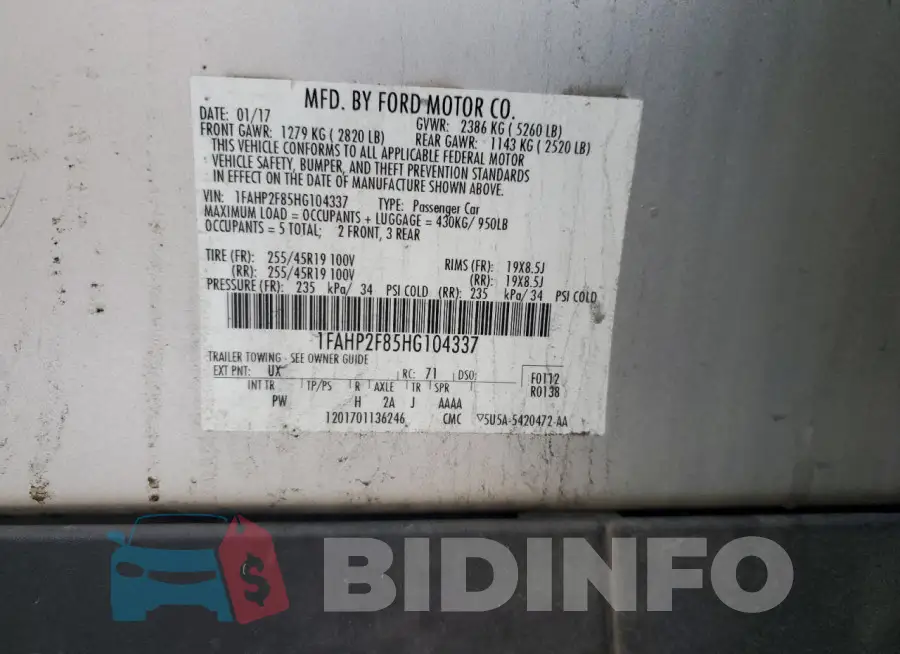 1FAHP2F85HG104337 Photo# 13