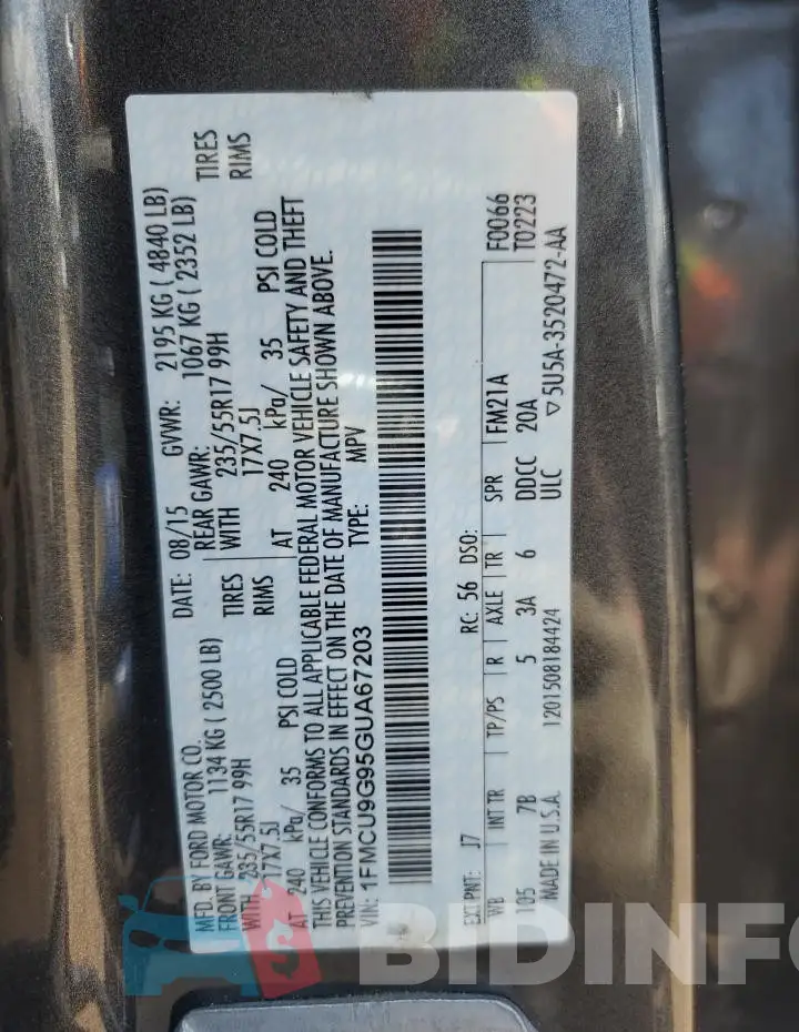 1FMCU9G95GUA67203 Photo# 13