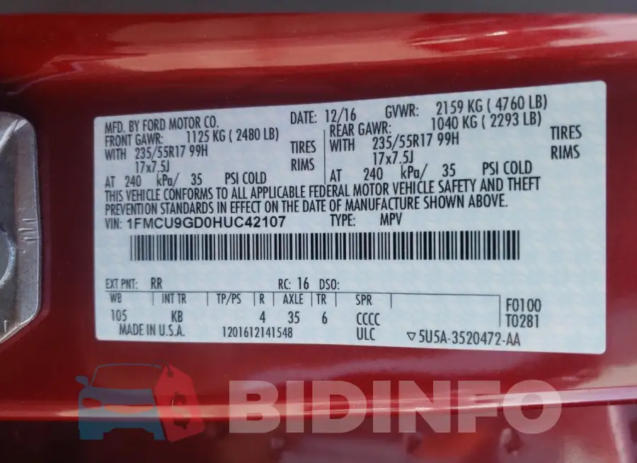 1FMCU9GD0HUC42107 Photo# 13