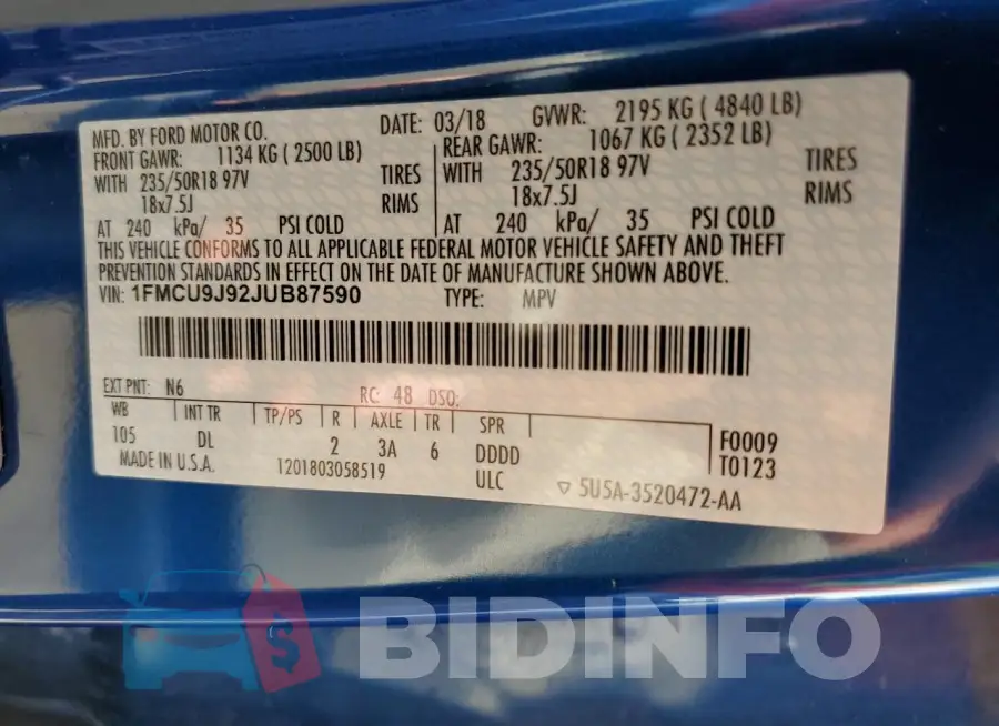 1FMCU9J92JUB87590 Photo# 12
