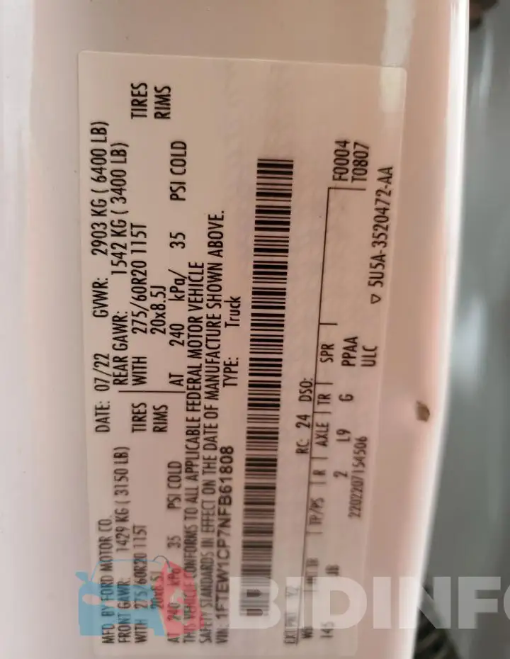 1FTEW1CP7NFB61808 Photo# 12