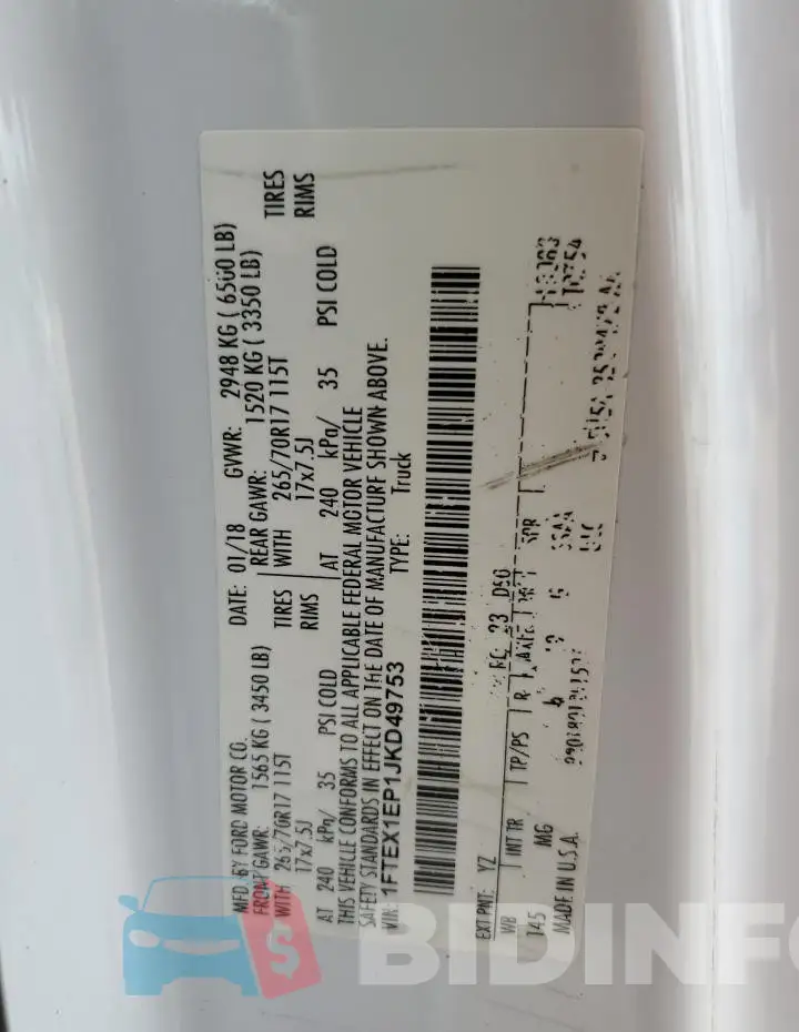 1FTEX1EP1JKD49753 Photo# 12