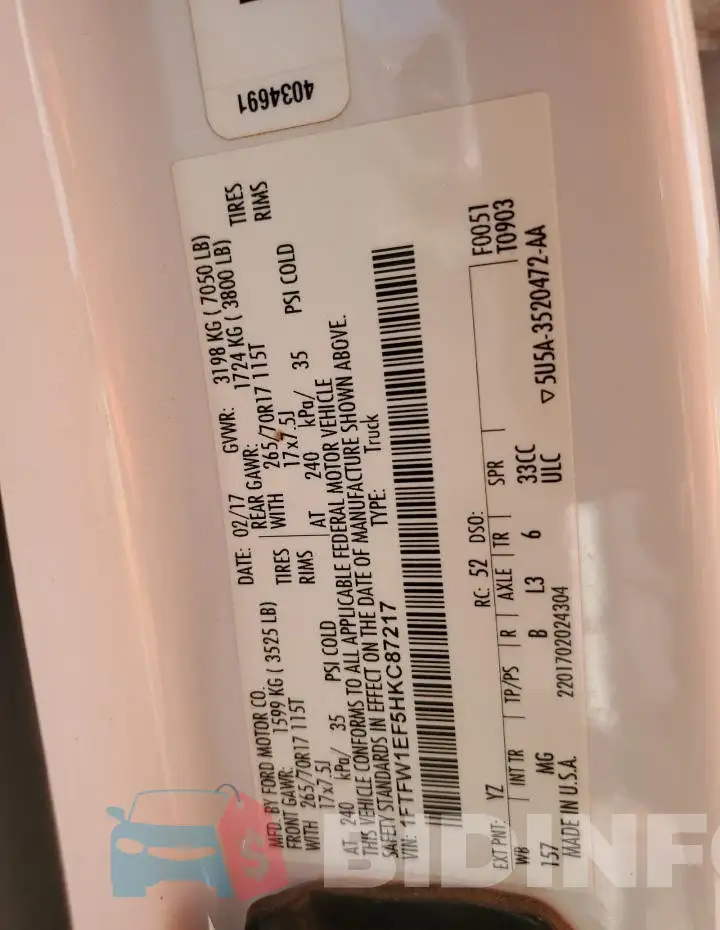 1FTFW1EF5HKC87217 Photo# 12