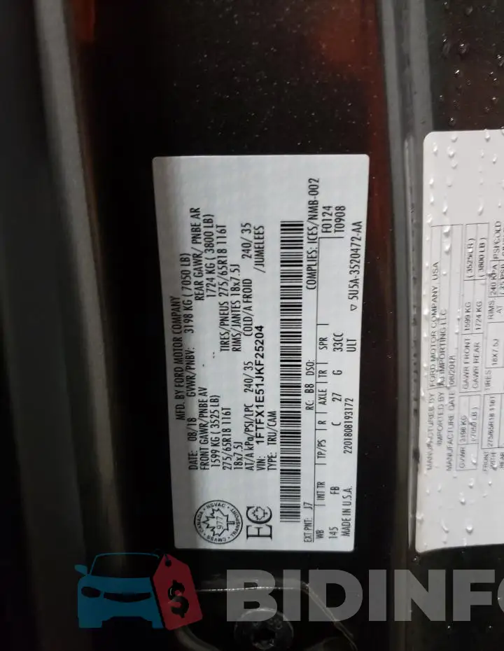 1FTFX1E51JKF25204 Photo# 12