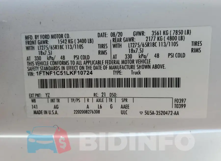 1FTNF1C51LKF10724 Photo# 12