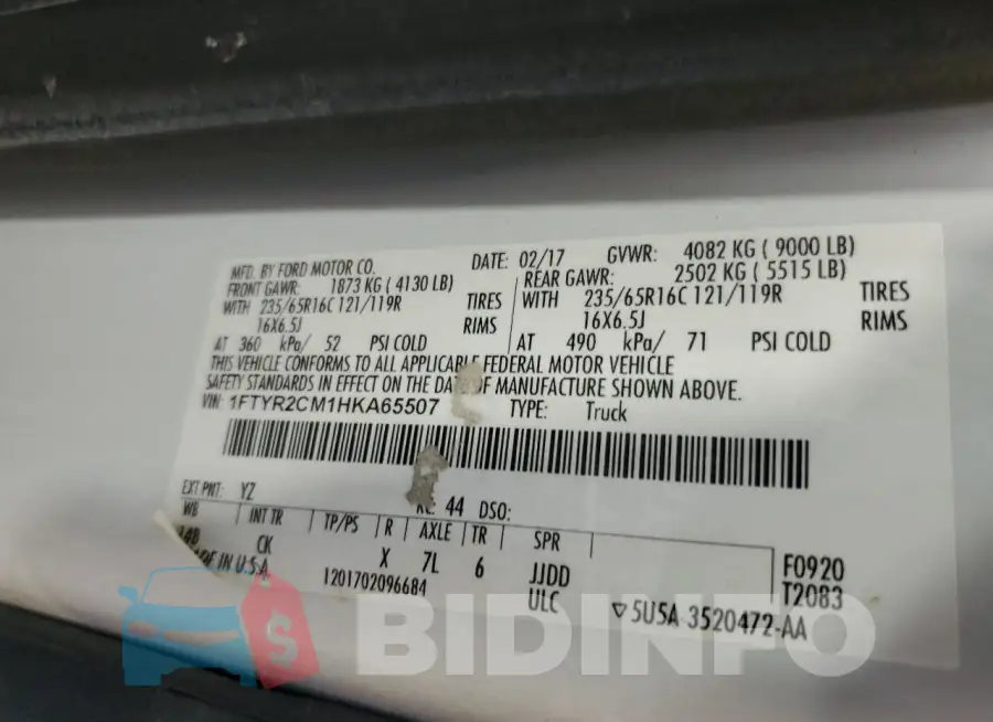 1FTYR2CM1HKA65507 Photo# 13