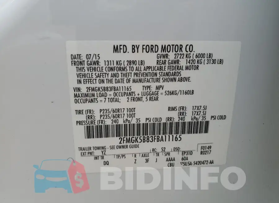 2FMGK5B83FBA11165 Photo# 13