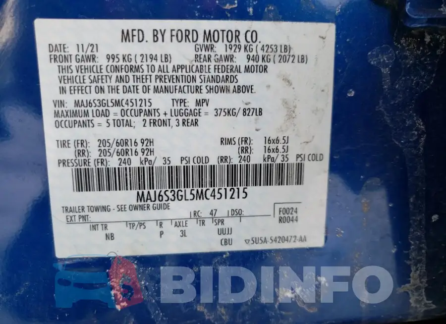 MAJ6S3GL5MC451215 Photo# 13