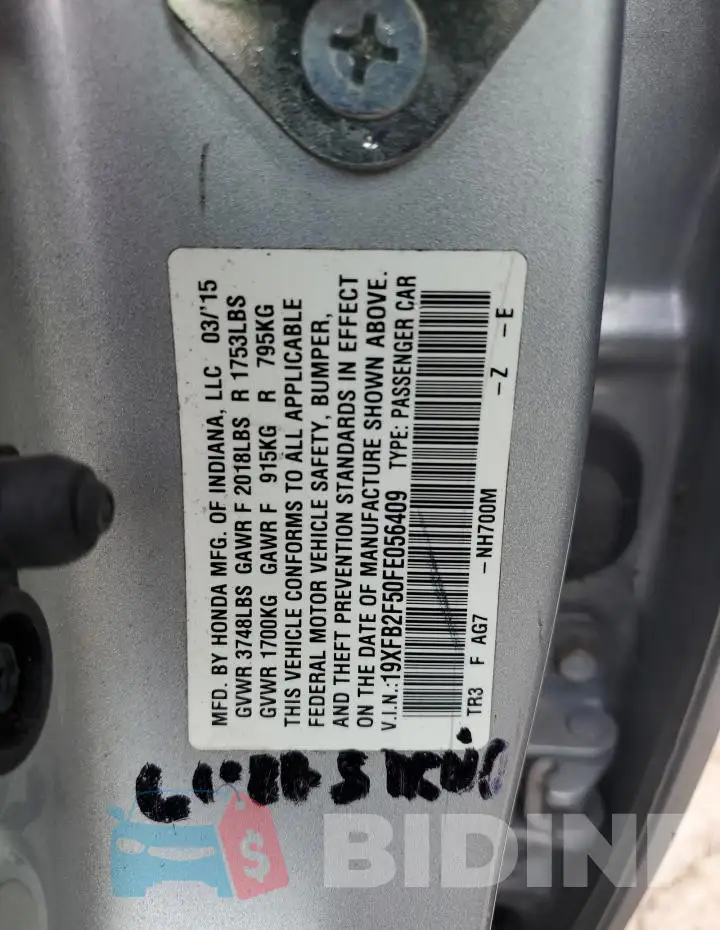 19XFB2F50FE056409 Photo# 12