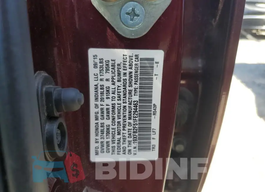 19XFB2F51FE294463 Photo# 12