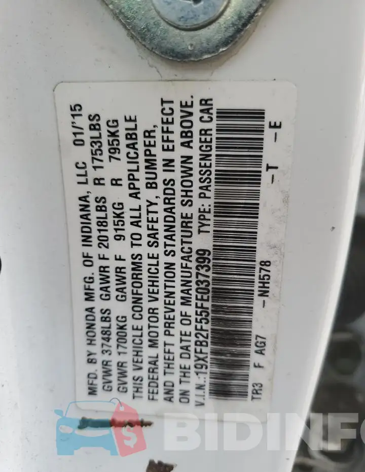19XFB2F55FE037399 Photo# 12