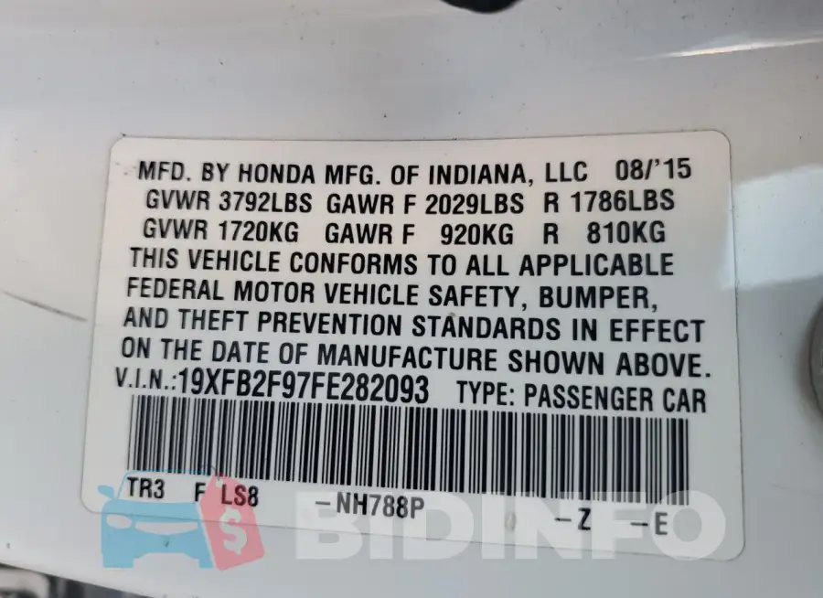19XFB2F97FE282093 Photo# 12
