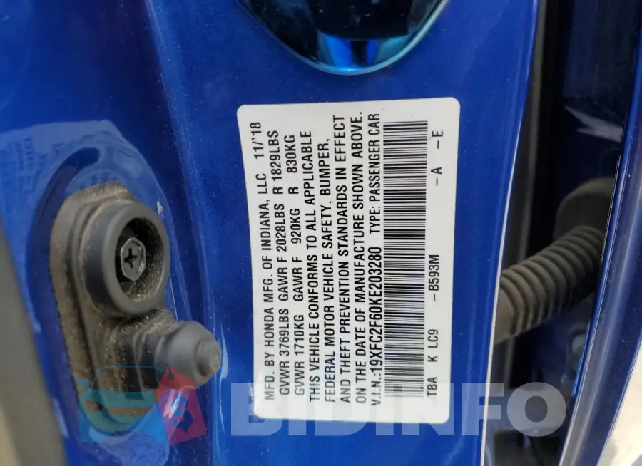 19XFC2F60KE203280 Photo# 12