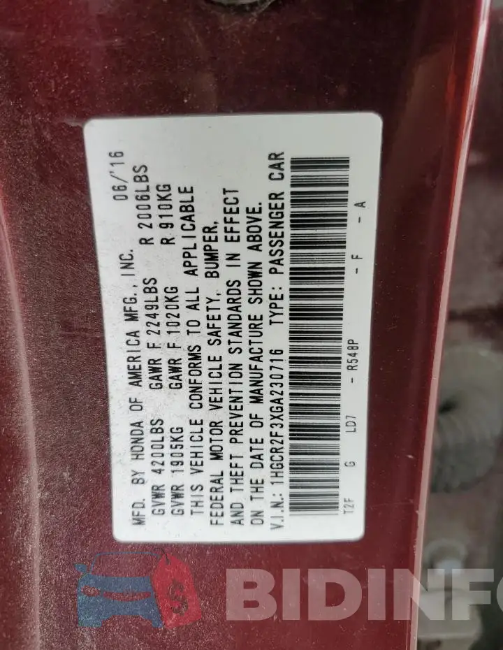 1HGCR2F3XGA230716 Photo# 13