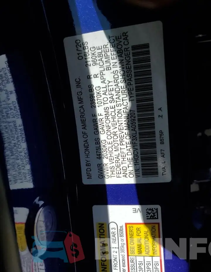 1HGCV1F3XLA059207 Photo# 12