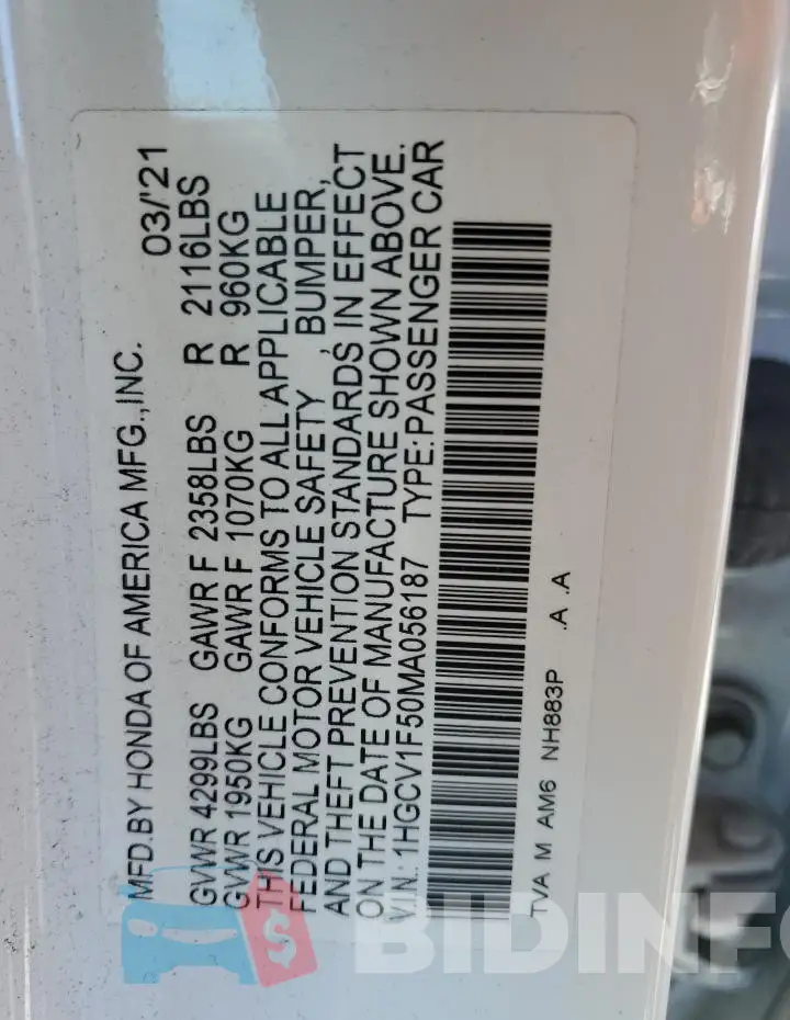 1HGCV1F50MA056187 Photo# 12