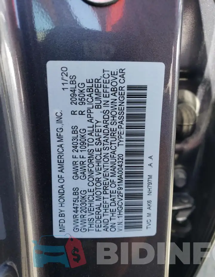1HGCV2F91MA004320 Photo# 12