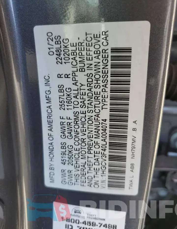 1HGCV3F40LA004074 Photo# 12