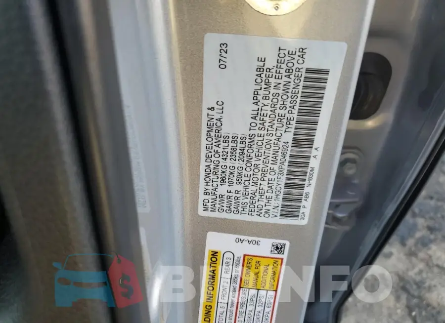 1HGCY1F3XPA046924 Photo# 12